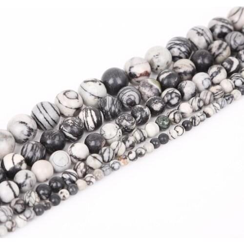 Natural Stone Beads Stripes Black Network Zebra 4 6 8 10 12mm 15" Round Loose Beads For Jewelry Making DIY Necklace Bracelet