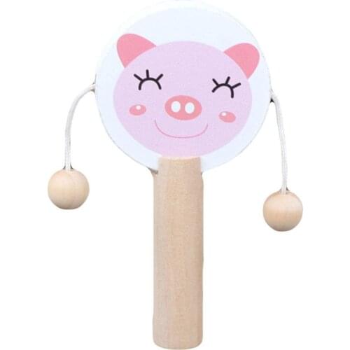 Cartoon Animal Wooden Handheld Musical Rattle Drum Shaker Education Baby Toy