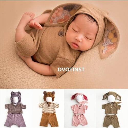 Dvotinst Newborn Photography Props Baby Ears Bonnet Outfits Hat Clothes Set Fotografia Accessories Studio Shoots Photo Props