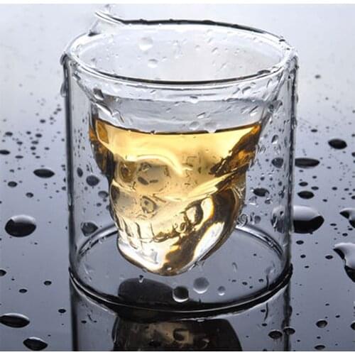 Double-layered Transparent Skull Head Coffee Mug Crystal Glass Cup for Home Bar Club Whiskey Wine Vodka and Beer Wine Glass