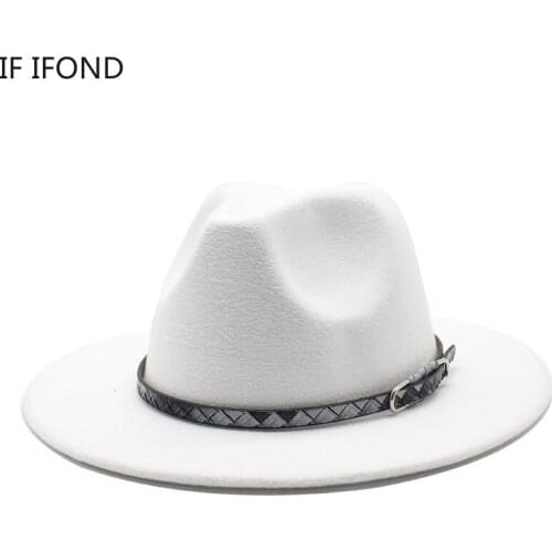 2021 High Quality Wide Brim Felt Fedora Hat Women Men Imitation Wool Solid Formal Jazz Church Panama Cap