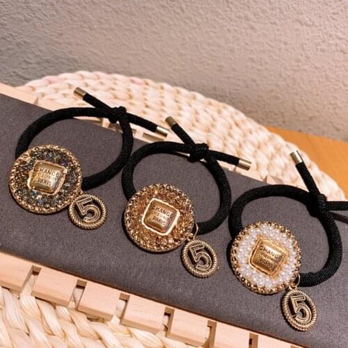 Luxury Metal Pearl Jewelry Hair Accessories Elastic Hair Bands Rubber Bands Retro Gem Rhinestone Women Hair Ties Ponytail Holder