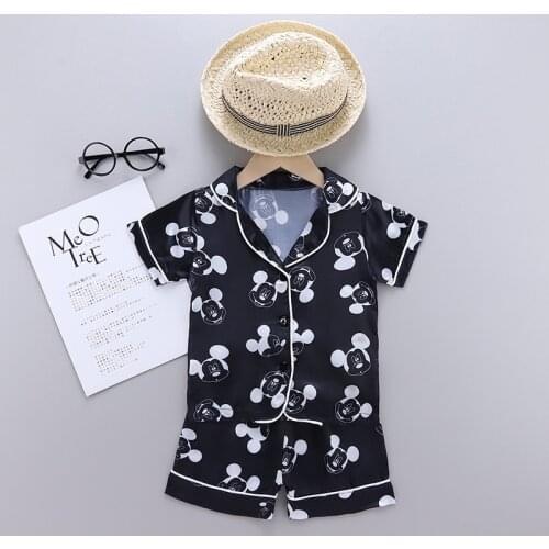 Short Sleeve Child Blouse Tops Shorts Sleepwear Kids Clothes Baby Pajama Sets Boys Girls Cartoon Disney Mickey Outfits Suit