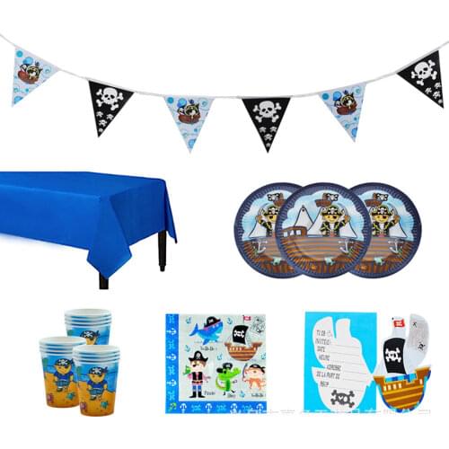 Pirate Blue Theme Party Decoration Disposable Tableware Paper Cup Plate Napkins Banner Baby Shower Boys Birthday Party Supplies