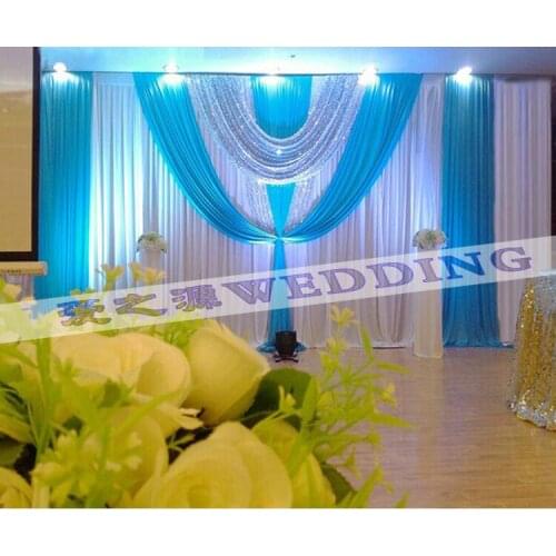 Hotsale white and tiffany wedding backdrop curtain with swag ,backdrop wedding decoration,wedding stage backdrop