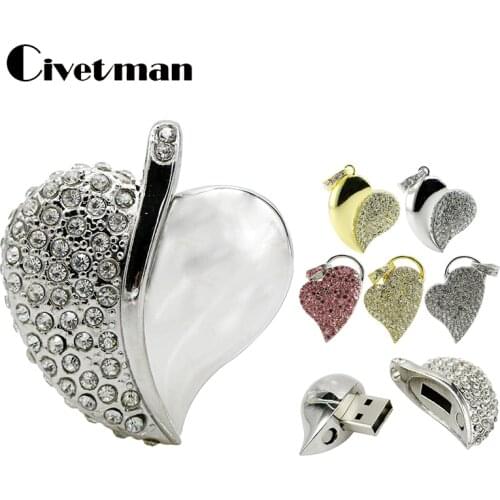 Crystal Heart USB Flash Drive Necklace Pen Drive 8GB 16GB 32GB 64GB 128GB 256GB Jewelry USB Memory Stick Pendrives Flash Disk
