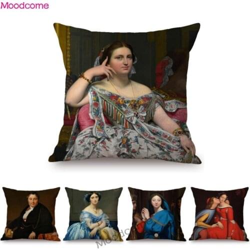 Ingres French Painter Neoclassical Napoleon Era Famous Oil Painting Pretty Girl Lady Royal Throw Pillow Case Sofa Cushion Cover