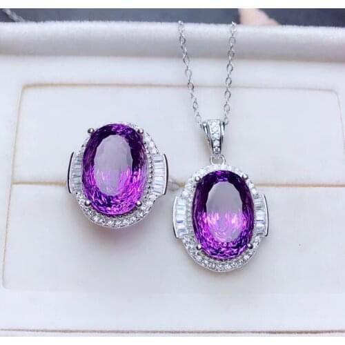 Big size Fashion Amethyst gemstone ring and necklace jewelry set for women BIRDS Nest style lucky birthstone party gift