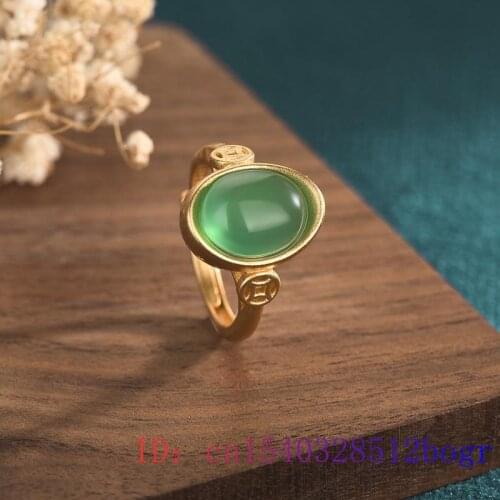 Green Jade Ring Gemstone Zircon Amulet Gifts Chalcedony Charm Men Crystal Natural Jewelry Women Fashion 925 Silver
