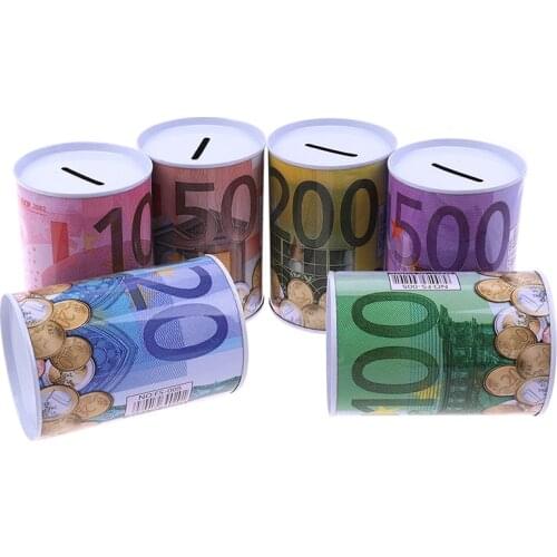 1Pc Creative Euro Dollar Metal Cylinder Bank Saving Money Box Home Decoration For Coins Deposit Storage Boxes Home Decoration