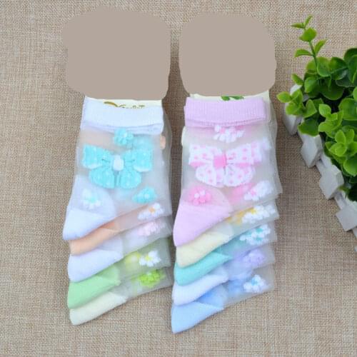 1/4Pairs/Lot Summer Girls Lovely Butterfly Crystal Silk Socks Children Kids Baby Girl Mesh Floral Elastic Lace Flowers Socks