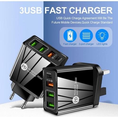 Mobile Phone Charger 3 Port QC 3.0 USB Home Wall Fast Charger for Cell Phone iPhone Samsung Android
