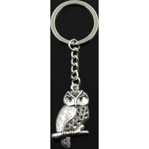 Fashion 30mm Key Ring Metal Key Chain Keychain Jewelry Antique Silver Color Plated Owl 41x22mm Pendant