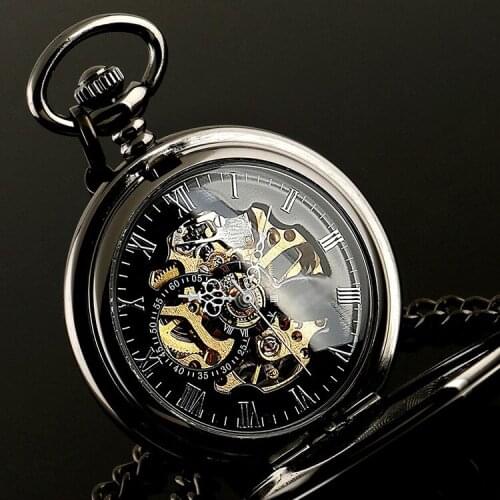 Retro Punk Hollow Tungsten Steel Mechanical Chain Mens Mechanical Pocket Watch Hollow Machine Vintage Mechanical Pocket Watch