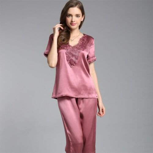 100% Pure Silk Nightgown Women Pajamas Two-piece Suit Sleepwear For Ladies Luxury Brand Lace Spring And Summer Home Clothes