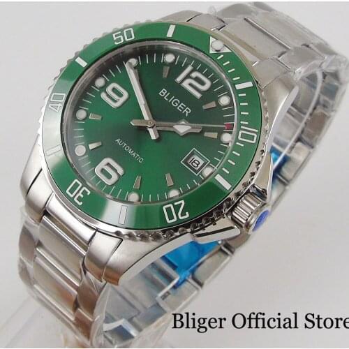 BLIGER New Luxury Green Self Winding Men Watch Sapphire Glass Rotaitng Bezel MIYOTA Movement Steel Band
