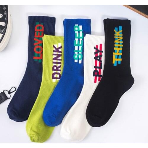 Spring Novelty Cotton Socks Men Women Wild Street Hip-Hop Letter Stockings Korean College Style Ins Couple Trend Socks Funny Man