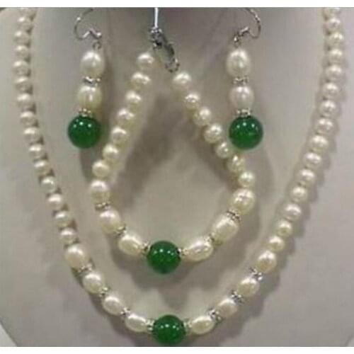 New hot NEW stunning 7-8MM White Pearl Blue Jade Earring Set 18" AAR