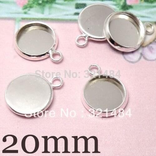 Wholesale Bulk 1000pcs Silver plated Transverse hole Earring Drop Bracelet Charm Pendant Base Blank 20mm Cap Cabochon Setting