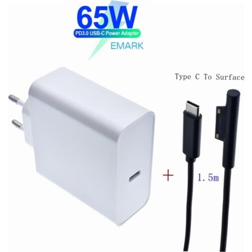 PD USB Type C Charger for Microsoft Surface Pro 6/5/4/3 Go Book Tablet Compatible 15V/12V 4A 3A 2.58A 65W 44W PD Charging Cable