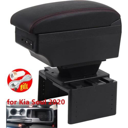 For Kia Soul armrest box 2020 Universal armrest car center console accessories leather arm rest interior car-styling decoration
