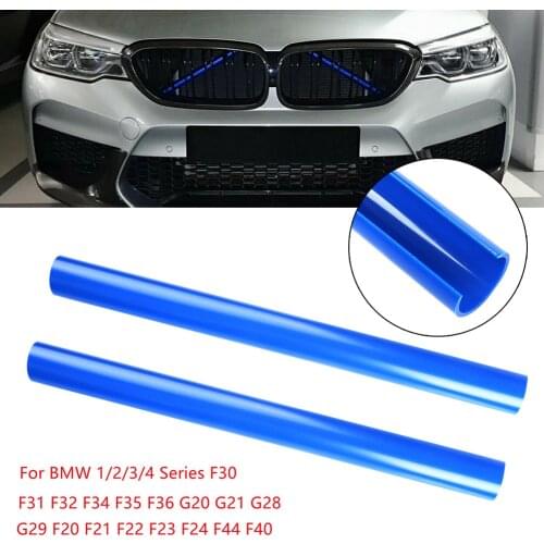 2Pcs Car Grille Trim Strips ABS Support Grill Bar V Brace Wrap For BMW F30 F31 F32 F33 F34 F35 Blue 34*5cm