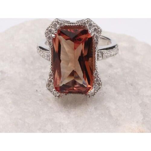 Rectangular Cut Sultanite and Zirconia Stone Womens Rhodium Plated Silver Ring, Woman 925 Silver Sultanite,color changing