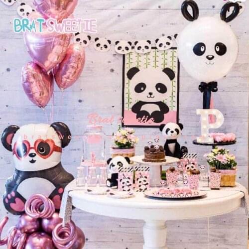 Happy Birthday Panda Party Decor Panda Foil Balloon Latex Balloon Banner for Baby Shower Kids Birthday Party Decoration Globos