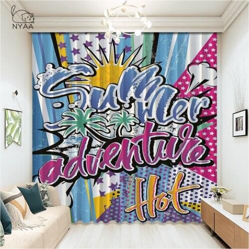 Cartoon Graffiti Comics Curtain Home Cafe Curtains For The Window European And American Style Living Room Curtains Micro Shading