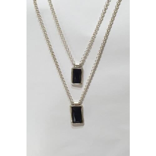 Silver Plated Dual Black Stone Necklace
