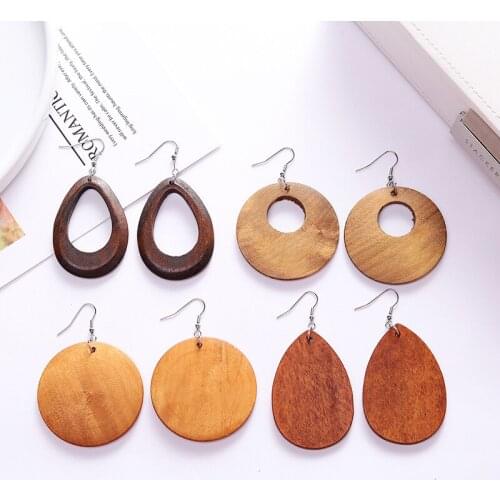 Customized Fashion Pure Wood Pendant Name Logo Earrings Personalized Geometric Unusual Drop Earrings Gifts