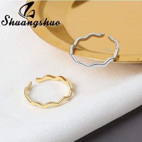 Shuangshuo Finger Rings for Women Simple Thin Line Curve Wave Wild Smooth Ring Wedding Jewelry for Women Adjustable Opening Ring
