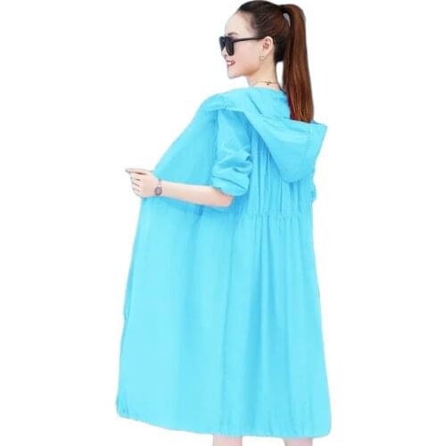 Womens Sun Protection Clothing 2021 New Mid Long Receive Waist All-Match Long Sleeve Zip Hood Summer Sunscreen Clothes Ins Tide