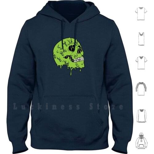 Slime Skull Hoodies Long Sleeve Skull Skeleton Slime Skater Goth Punk Emo Black Scary Horror Green