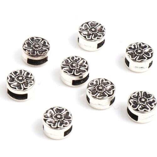 8mm Vintage Spacer Beads Flat Round Antique Silver Color Flower Metal Beads DIY Making Necklace Bracelets Jewelry Gifts,100 PCs