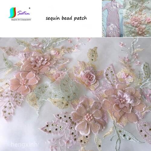 Embroidery Flower Handmade Lace Nail-bead Sequins Tulle Decals Clothing Cloth Paste Decorate Accessories Patch S0620H