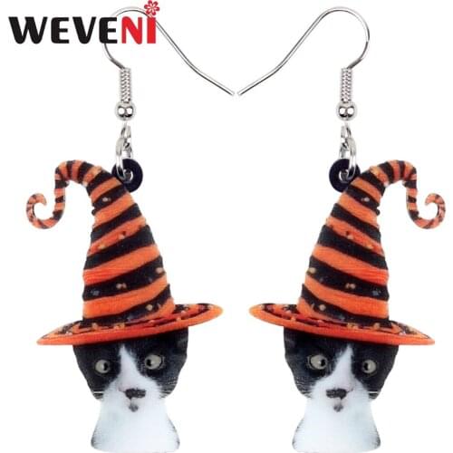 WEVENI Acrylic Halloween Novelty Hat Cat Earrings Drop Dangle New Trendy Animal Jewelry For Women Girls Pet Lovers Gift Brincos