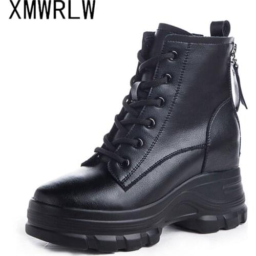 XMWRLW Genuine Leather Women Ankle Boots 2021 Autumn Winter Plush Warm Ankle Boots For Women Hidden Heel Shoes Ladies Boot Shoes
