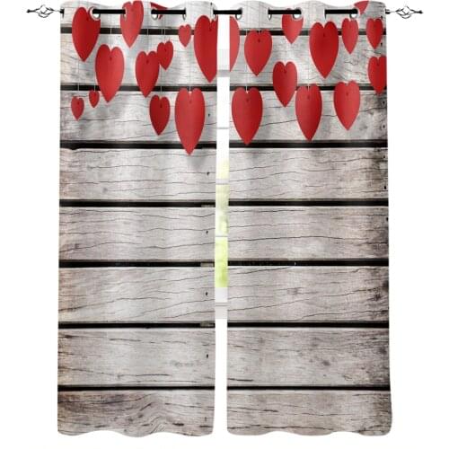 Love Red Wooden Board Retro Window Curtains Window Blinds Living Room Decor Bedroom Kids Curtain Panels With Grommets