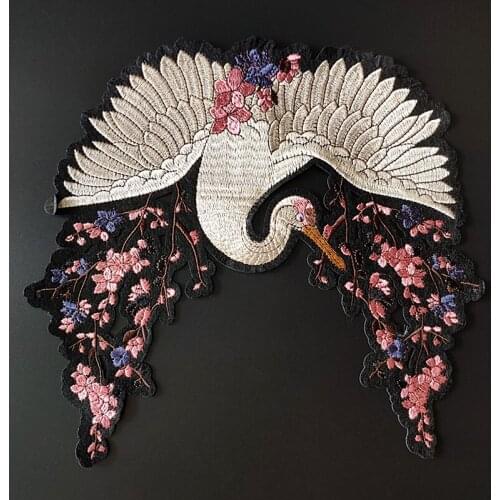 Crane Flowers Iron One Patches For Clothing Appliqued Biker Badge Embroidery Fabric Patch Women Clothes Stickers Strange things