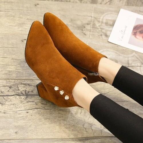 Autumn and winter new boots womens high heels womens boots buckle fashion pointed toes Western ankle English style