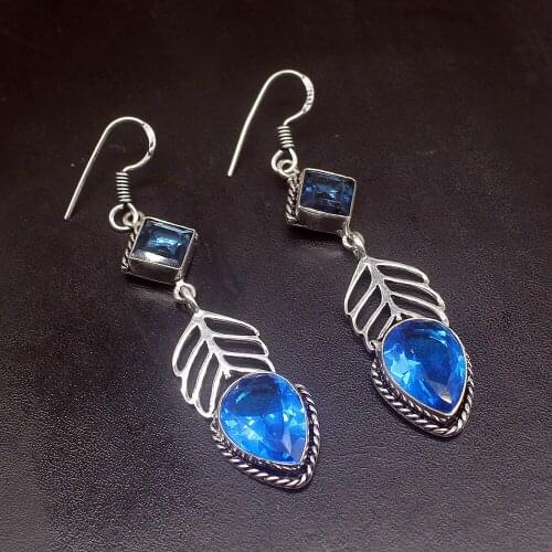 Gemstonefactory Big Promotion Unique 925 Silver Glowing Ocean Blue Topaz Women Ladies Gifts Dangle Drop Earrings 20211947