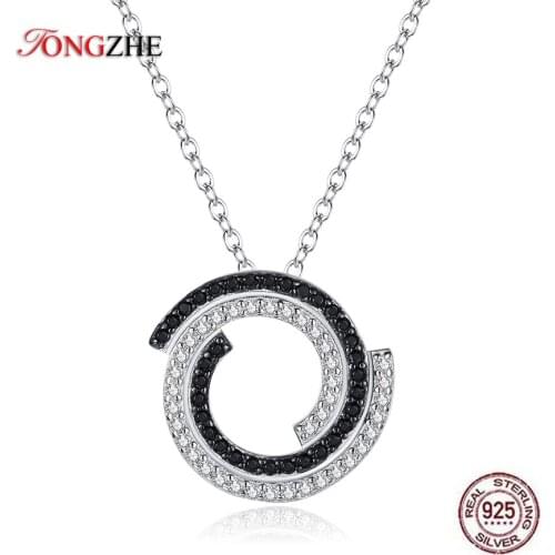 TONGZHE Irregular Circle Clavicle Necklace 925 Sterling Silver Necklace For Women Clear Black CZ Collares Minimalism Jewelry