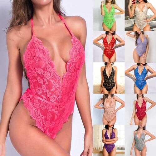 Female Bodysuit Women Deep V-Neck Lace Sexy Lingerie Porn Intimate Sexy Underwear Erotic Costumes Body Teddies S-3XL Plus Size
