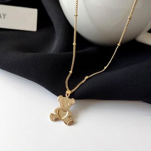 Long Love Bear pendant Necklaces for Women Fashion metal neck Collarbone Chain choker Jewelry charms Accessories party Gift