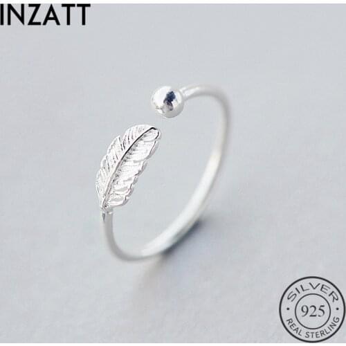 INZATT Authentic 925 Sterling Silver Cute Feather Adjustable Ring Fine Jewelry For Women Party Elegant Accessories