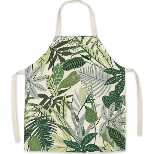1Pcs flower plant Pattern Kitchen Apron for Cooking Sleeveless Cotton Linen Aprons Adult Bibs Home Cleaning Accessories