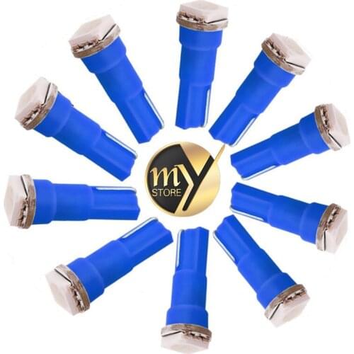 10pcs T5 1 SMD Blue Dashboard Wedge 1 LED Car Light Lamp Bulb V10 12V Instrument Interior Lights 74 led