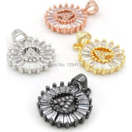 17*15*4mm Micro Pave Clear CZ Round Of A-Z Charms Fit For Men And Women Making Necklaces Jewelry