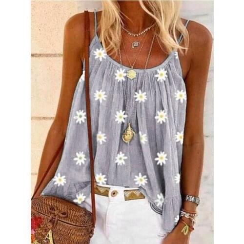 2021 Plus Size Fashion Women Daisy Print Camis Sexy Strap Tops Loose Summer Camisole Women Casual Tops Sleeveless Female